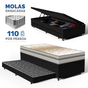 Imagem de Cama Box Baú com Colchão de Molas Ensacadas Double Face Pillow Euro Alfa Probel + Auxil...