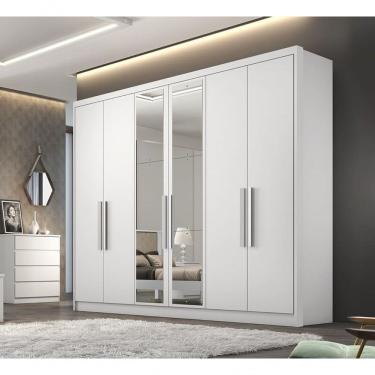 Imagem de Guarda Roupa Casal Com Espelho 6 Portas 8 Gavetas - Rizon-branco - Móveis Novo Horizonte