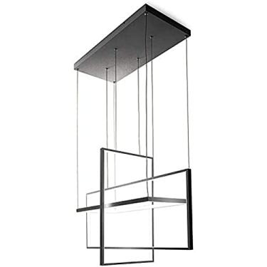 Imagem de Lâmpada Pendente Led Moderna Para Sala De Estar, Design Retangular, Lâmpada Suspensa Branca, Preta, Dentro Do Quarto, Lustre Regulável Com Controle Remoto, Alumínio, Para Cozinha, Restaurante, Hot