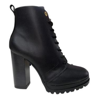 Imagem de Bota Coturno Feminino Vizzano Salto Alto Tratorada Fashion, Preto, 35