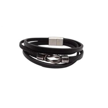 Imagem de Bracelete 20cm Couro Preto Com Nó Steel Em Couro - Rosso Design