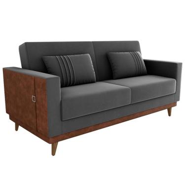 Imagem de Sofá Cama Esther 2 Lugares 203cm Cinza Veludo Maserati Chumbo e Corino Whisk Milani Movelaria