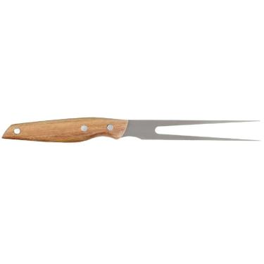 Imagem de Garfo Trinchante para Churrasco Barbacoa 3911 6 Polegadas Aco Inox Cabo Madeira Acacia Cozinha Marrom Mor