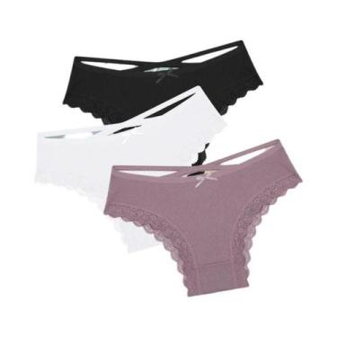 Imagem de Conjunto De Calcinhas De Algodão Com Renda De Cintura Baixa Para Mulhe