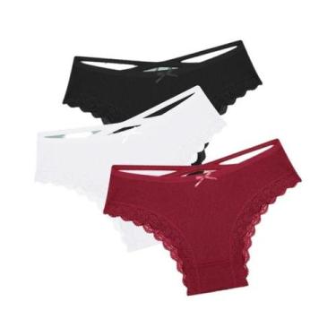 Imagem de Conjunto De Calcinhas De Algodão Com Renda De Cintura Baixa Para Mulhe