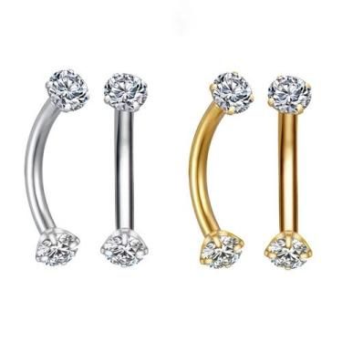 Imagem de Piercing barbell curvo com zircônias Aço cirúrgico 316L Ouro PVD CorDo