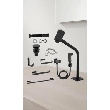 Imagem de Kit 6 Peças Banheiro Preto Fosco com Torneira - Congratulations Store