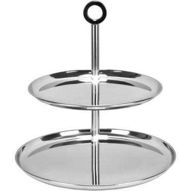 Imagem de Prato para Doces Bolo 2 Niveis HomeCo Inox 35x27 Prata - HOME&CO
