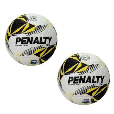 Imagem de Kit 2 Bolas de Futsal Penalty RX 500 XXVI sem Costura e 0% Absorção de Água Branco e Amarelo