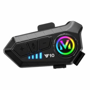Imagem de Headset Bluetooth para Capacete Outras Marcas Intercom V10 com Conexão sem Fio e Iluminação LED RGB Microfone Integrado