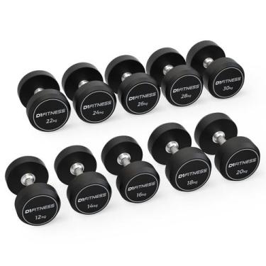 Imagem de Kit Dumbbell Rubber Elite Pares 12 a 30kg D1 Fitness Halteres Emborrac