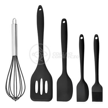 Imagem de Kit de Utensílios de Cozinha Fouet Batedor de Ovos com Pincel e Espátulas em Silicone e Metal Superfície Lisa