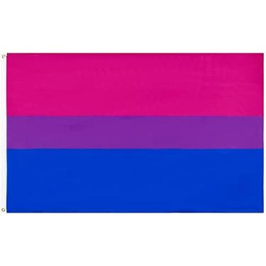 Imagem de KEAIDO Bandeira de orgulho bissexual arco-íris progresso de 0,9 x 1,5 m Orgulho Mês Desfile LGBTQIA Faixa de parede para ambientes internos e externos, decoração voadora, resistente a UV, cores vivas, não desbota
