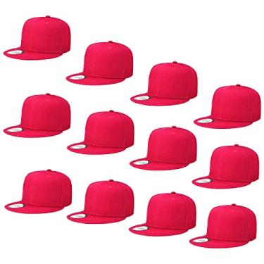 Imagem de Falari Pacote com 12 bonés snapback estilo hip hop aba reta cor lisa tamanho ajustável, Pacote com 12 rosa choque, tamanho �nico