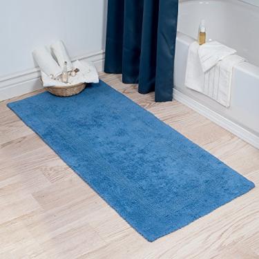 Imagem de Tapete de banheiro de algodão - Tapete de pelúcia 100% algodão 60 x 152 cm longo - Tapete reversível, macio, absorvente e lavável na máquina da Lavish Home (azul)
