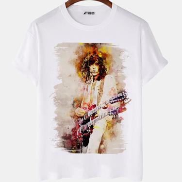 Imagem de Camiseta masculina Van Halen Guitarrista Famoso Rock Camisa Blusa Branca Estampada