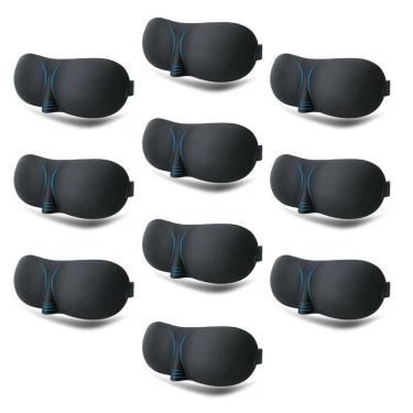 Imagem de Kit 10x Máscara Para Dormir 3D Tapa Olho Ajustável Super Confortável Macia Relaxar Viagem Turno Noturno