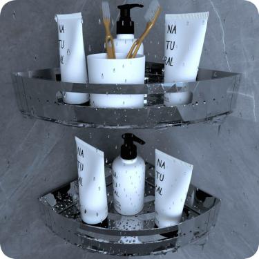 Imagem de Kit 2 Suportes Porta Shampoo Para Banheiro De Canto Inox