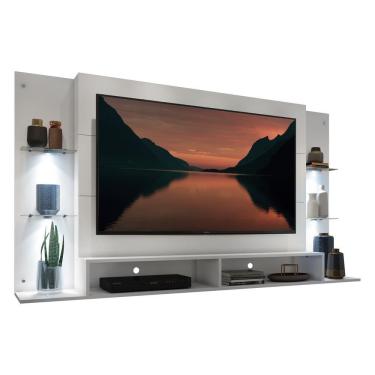 Imagem de Painel com Suporte TV 60&quot; e 4 Leds Prateleiras de Vidro Vegas Multimóveis Branco