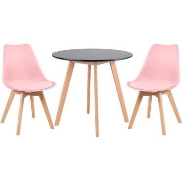 Imagem de Mesa Redonda 80 Cm Preto + 2 Cadeiras Leda Rosa Claro Mesa Preto Com Cadeiras Rosa Claro