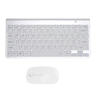 Imagem de Conjunto de teclado e mouse, kit de teclado portátil de 78 teclas 2,4 GHz sem fio com 4 almofadas antiderrapantes compatíveis com Windows Notebook Desktop etc. (prata)