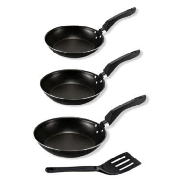 Imagem de Kit 3 Frigideiras Francesa AntiAderente 16 18 20 com Espátula - Preta Não Gruda