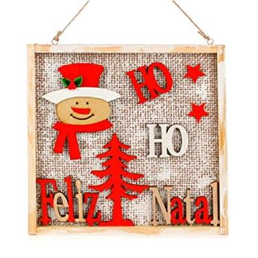 Imagem de Quadro de Madeira Boneco de Neve Feliz Natal Enfeite Decorativo de Pendurar 24cm