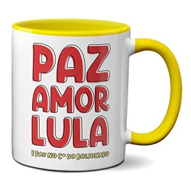 Imagem de Caneca Paz Amor Lula E P@u No C* Do Bolsonaro (Amarela)