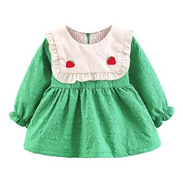 Imagem de Vestido infantil para meninas outono inverno manga longa cereja plissado vestido princesa vestido chá festa vestido para meninas (verde, 2-3 anos)