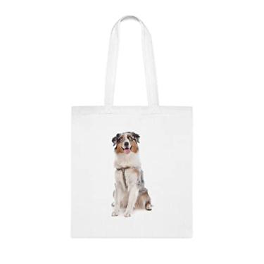 Imagem de Bolsa para cão de pastor australiano, presente para cão de pastor australiano, aniversário de cachorro de pastor australiano bolsa de ombro para cão de pastor australiano, bolsa reutilizável para cães pastores australianos, Branco