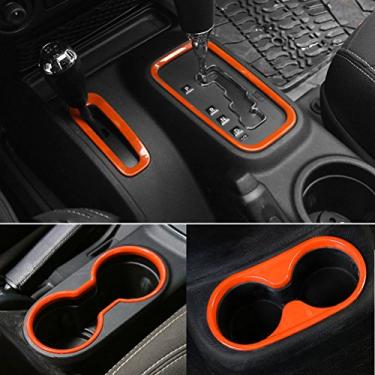 Imagem de E-cowlboy Kit de decoração de acessórios interiores 4 peças - acabamento de capa e acabamento de suporte para Jeep Wrangler JK JKU 2011-2018 4 portas (laranja)