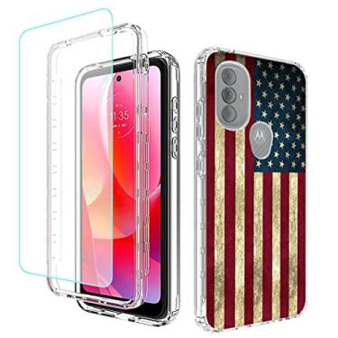 Imagem de Tothedu Capa de telefone para Moto G Power 2022, Moto XT2165DL capa com protetor de tela de vidro temperado, bonito padrão de bandeira transparente capas protetoras de corpo inteiro para Motorola Moto G Power 2022 (bandeira dos EUA)