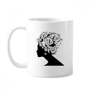 Imagem de Caneca feminina rosa preta branca flor planta cerâmica cerâmica xícara de café porcelana louça