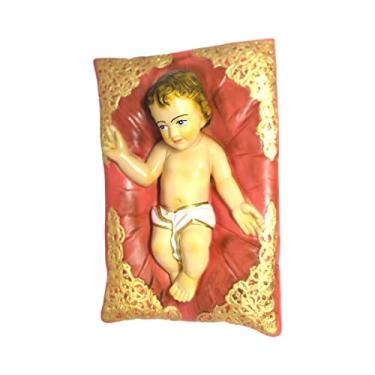 Imagem de Imagem do Menino Jesus na Manjedoura de Gesso Grande 26cm Vermelho Natal Para Presépio e Novena