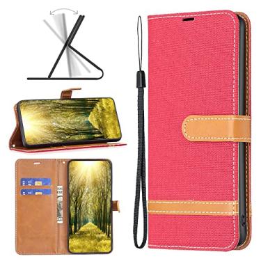 Imagem de Capas de telefone jeans fashion Samsung Galaxy A14 A 14 5G capa de couro slots de cartão de luxo clipe de carteira à prova de choque capa de telefone Samsung A14 5G capas (vermelho, Samsung A14 5G)