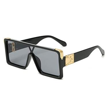 Imagem de Óculos de sol quadrados vintage de uma peça para mulheres moda rosa gradiente plano óculos de sol masculinos chique hip hop óculos grandes preto, cinza preto, tamanho único