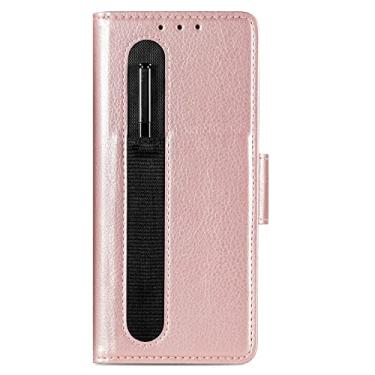 Imagem de Bolsa Carteira de Couro Business para Samsung Galaxy Z Fold3 Fold 4 Fold4 Fold 3 5G Bolsa Carteira Business Litchi Leather, ouro rosa, para Samsung Z Fold 4