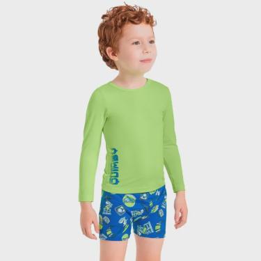 Imagem de Conjunto com Sunga e Camiseta Infantil Masculino com Proteção uv Verde Neon Quimby