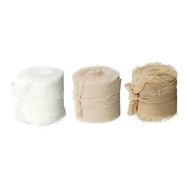 Imagem de 1,5 "5 jardas franja semelhantes a seda chiffon, artesanal requintado riband para embalagem convites de casamento decoração de buquês, Branco + Bege