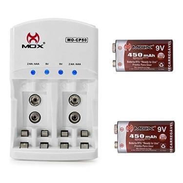 Imagem de Carregador Mox Cp50 Com 2 Baterias 450 mah Recarregáveis 9v de Lítio Ion Mo-9v450