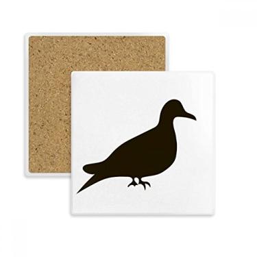 Imagem de Porta-copos quadrado de desenho de animal de pombo preto com suporte de subplaca e pedra isolante