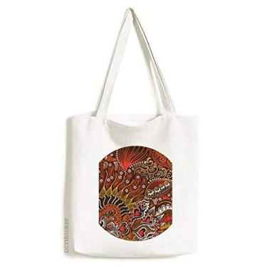 Imagem de Sacola de lona com desenho de linha abstrata de peixe vermelho bolsa de compras bolsa casual