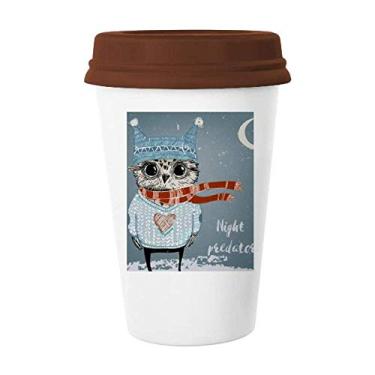 Imagem de Caneca de Coruja Adorável para Noite de Inverno Caneca de Café Copo de Cerâmica