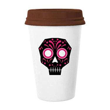Imagem de Caneca de ilustração de cultura nacional do México com olhos rosa caveira olho copo cerâmica tampa