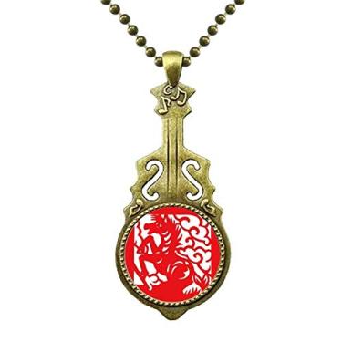 Imagem de DIYthinker Colar de cavalo animal do zodíaco chinês, corte de papel, pingente de música de guitarra antiga