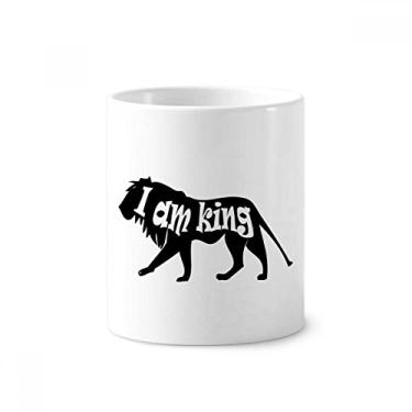 Imagem de Suporte de caneta de escova de dentes natural com contorno de leão preto e suporte de cerâmica