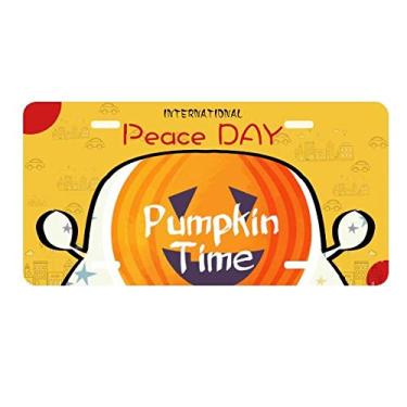 Imagem de DIYthinker Placa de carro de Halloween com estampa de abóbora redonda para decoração de carro Dia da Paz