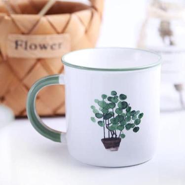 Imagem de PAYNAN Caneca de cerâmica 350 ml Caneca de chá de leite Caneca de água de planta verde Caneca de café de cerâmica para escritório Drinkwear