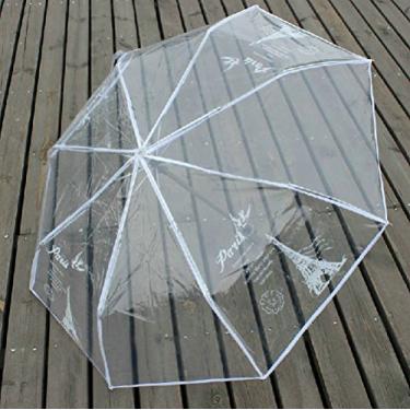 Imagem de Guarda-chuva WerFamily transparente compacto dobrável padrão Torre Eiffel, Eiffel-White