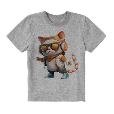 Imagem de Camiseta infantil cinza gato estiloso tenis azul